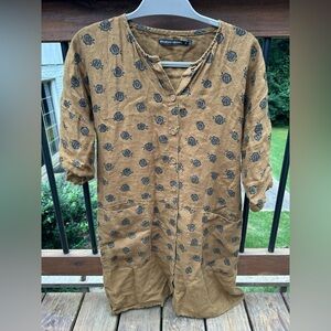 Gudrun Sjödén tan block print Linen Dress